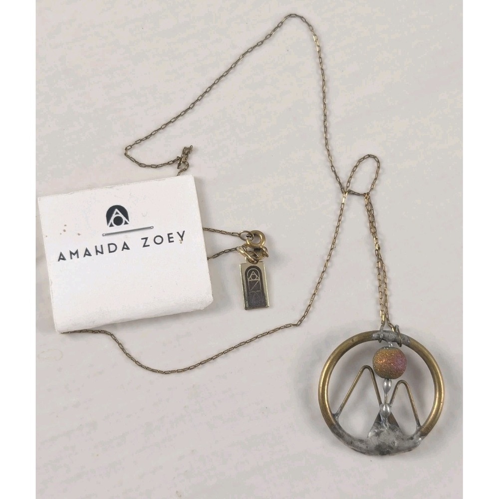 Amanda Zoey 925 Gold Plated Mixed Metal Abstract Pendant‎ Necklace Druzy Bead